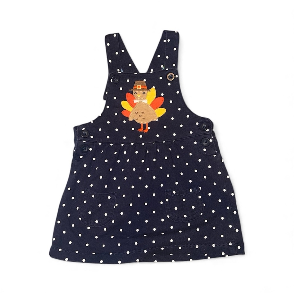 Carter’s Thanksgiving Turkey Polka Dot Cotton Jumper Dress Sz 9 Months GUC